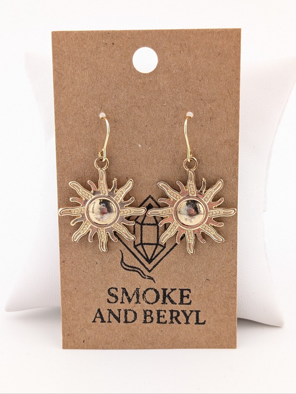 Celestial Sun Earrings - Gold Tone - Vintage Upcycled Jewelry - Picture 7 of 7